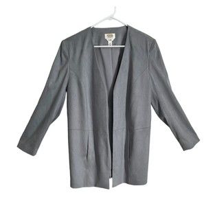 Talbots Blazer Womens 12W Gray Open Front Faux Vegan Suede Front Pockets New